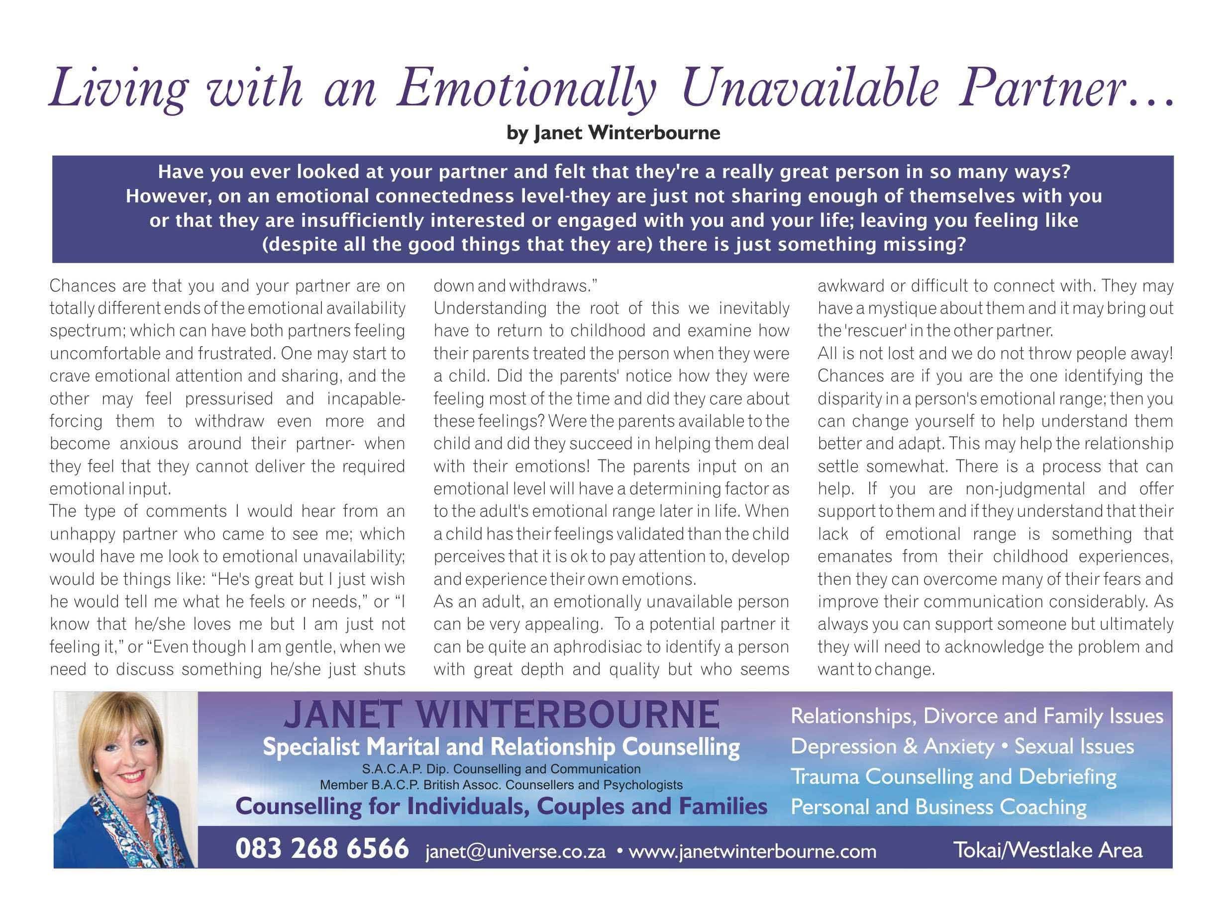 Living with an emotionally unavailable partner | Psychologist Cape Town